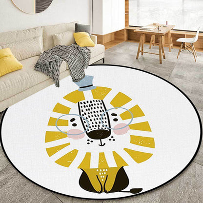 White Child's Room Rug Kids Animal Lion Pattern Area Rug Polyester Anti-Slip Backing Carpet White Clearhalo 'Area Rug' 'Rug' 1636844