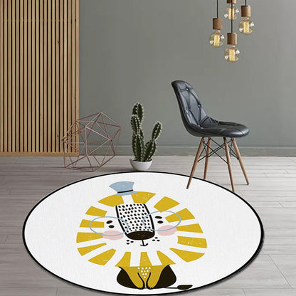 White Child's Room Rug Kids Animal Lion Pattern Area Rug Polyester Anti-Slip Backing Carpet Clearhalo 'Area Rug' 'Rug' 1636845