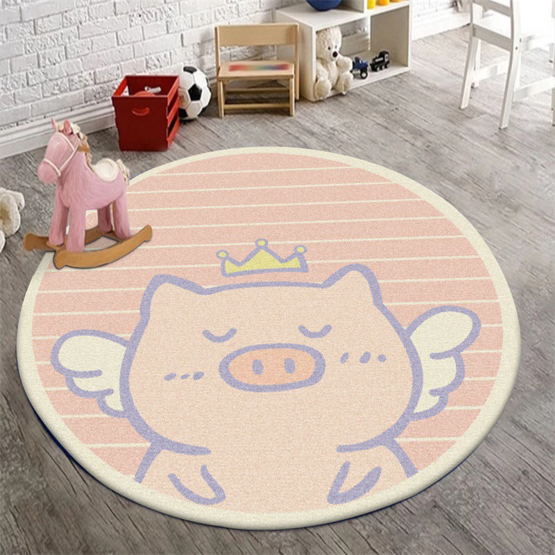 Unique Kids Rug in Pink Animal Pig Wings Stripe Pattern Rug Polyester Machine Washable Carpet for Nursery Pink Clearhalo 'Area Rug' 'Rug' 1648339