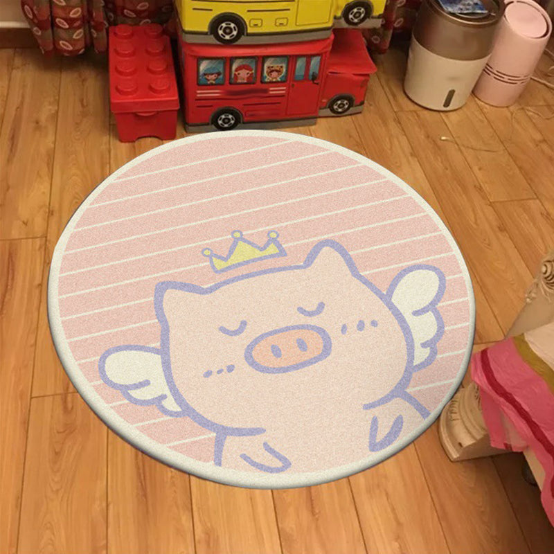 Unique Kids Rug in Pink Animal Pig Wings Stripe Pattern Rug Polyester Machine Washable Carpet for Nursery Clearhalo 'Area Rug' 'Rug' 1648340