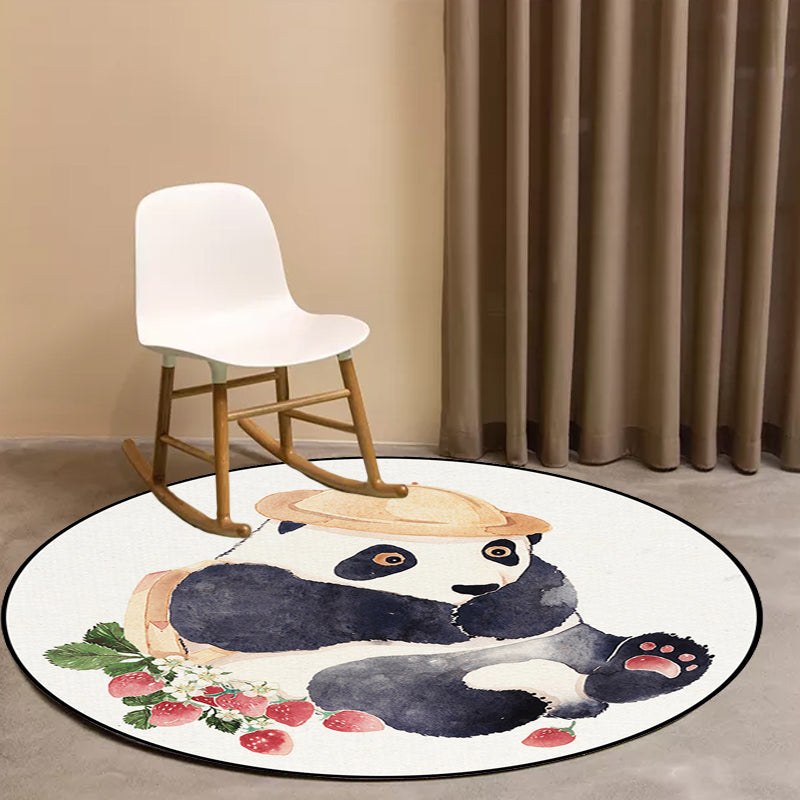 White Child's Room Rug Kids Animal Bear Dog Panda Pattern Area Rug Polyester Anti-Slip Backing Carpet White Design 3 Clearhalo 'Area Rug' 'Rug' 1648359