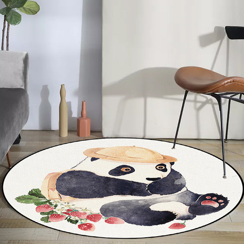 White Child's Room Rug Kids Animal Bear Dog Panda Pattern Area Rug Polyester Anti-Slip Backing Carpet Clearhalo 'Area Rug' 'Rug' 1648360