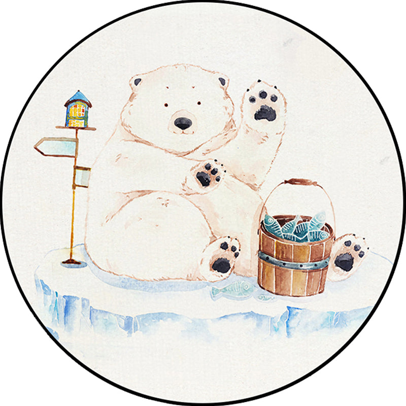 White Child's Room Rug Kids Animal Bear Dog Panda Pattern Area Rug Polyester Anti-Slip Backing Carpet Clearhalo 'Area Rug' 'Rug' 1648367