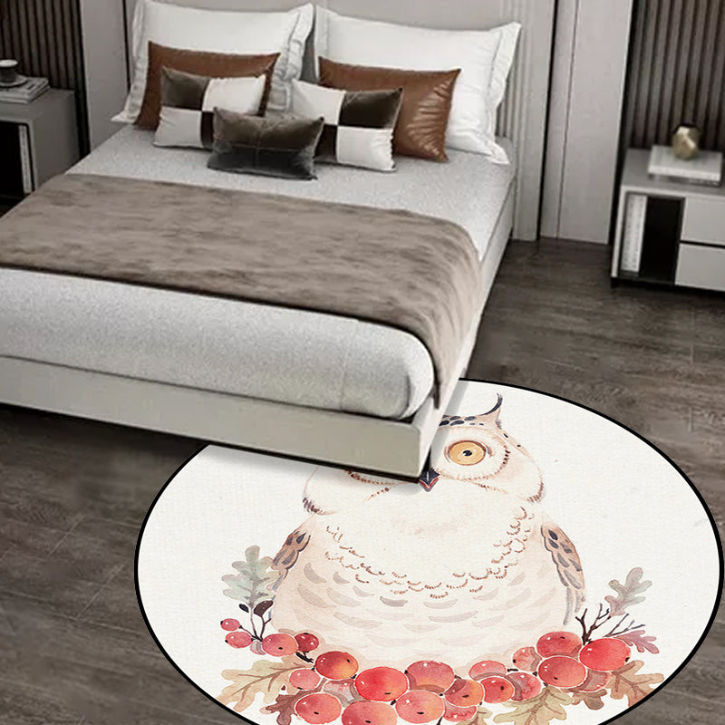 Cute Kids Rug in White Animal Owl Rabbit Sloth Pattern Rug Polyester Non-Slip Washable Carpet for Nursery