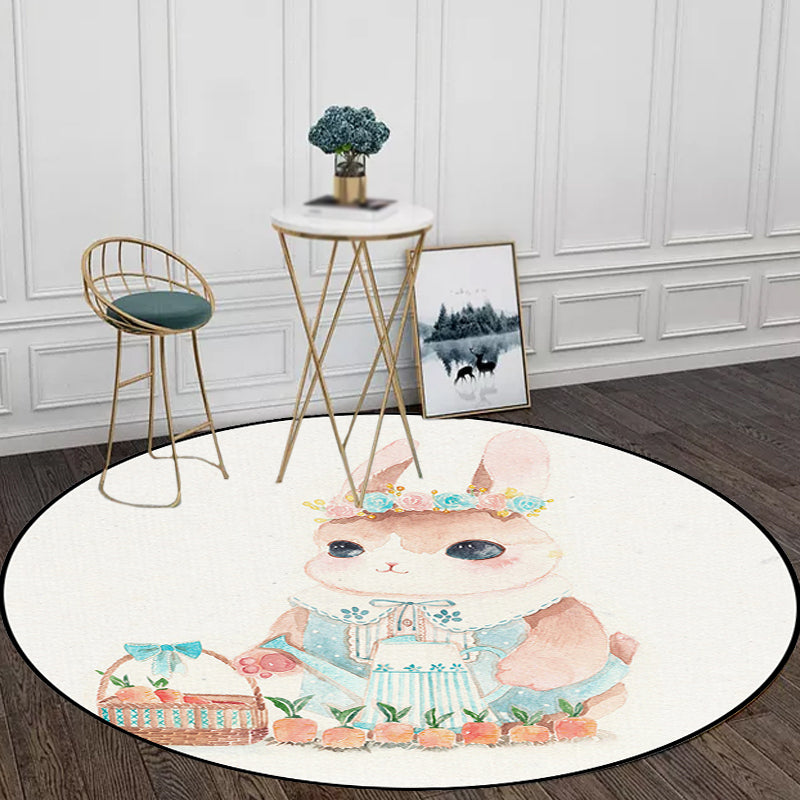 Cute Kids Rug in White Animal Owl Rabbit Sloth Pattern Rug Polyester Non-Slip Washable Carpet for Nursery - view 17