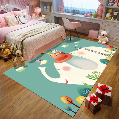 Kids Bedroom Rug in Green Animal Elephant Tree Cloud Print Rug Polyester Machine Washable Area Rug - Green - Clearhalo - 'Area Rug' - 'Rug' - 1648394