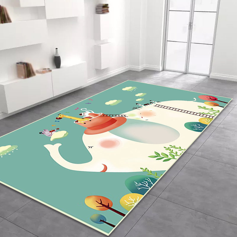 Kids Bedroom Rug in Green Animal Elephant Tree Cloud Print Rug Polyester Machine Washable Area Rug - Clearhalo - 'Area Rug' - 'Rug' - 1648395