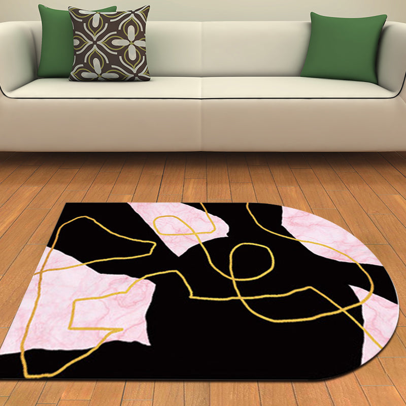 Modern Living Room Irregular Rug in Black Color Block Twisted Line Pattern Rug Polyester Washable Area Rug - Black - Clearhalo - 'Area Rug' - 'Rug' - 1648428