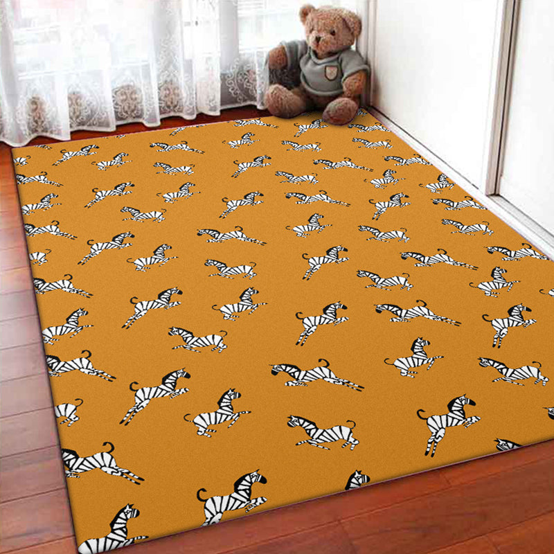 Orange Child's Room Rug Kids Animal Zebra Pattern Area Rug Polyester Stain-Resistant Carpet