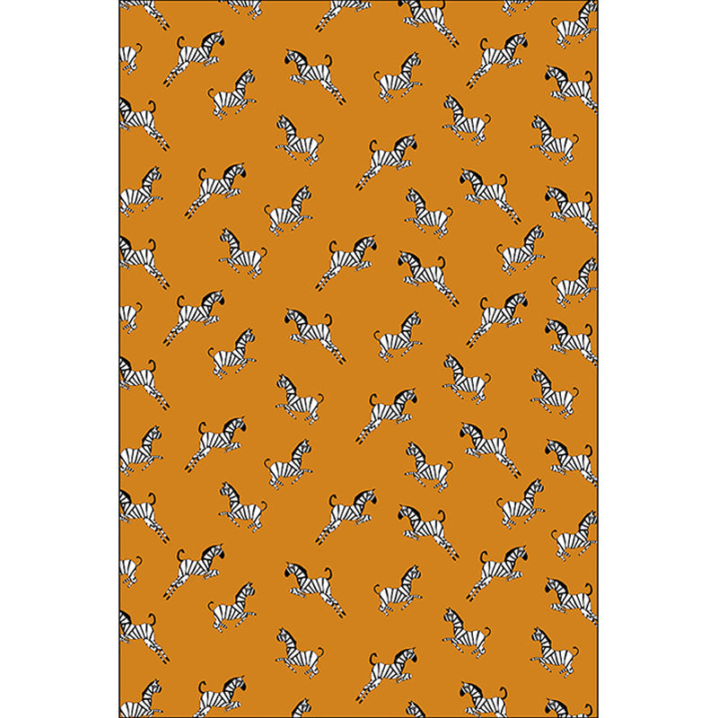 Orange Child's Room Rug Kids Animal Zebra Pattern Area Rug Polyester Stain-Resistant Carpet