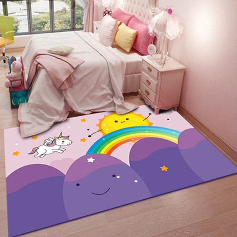 Stylish Kids Rug in Pink Animal Unicorn Cat Rabbit Pattern Rug Polyester Pet Friendly Carpet for Children's Room Yellow-Red Clearhalo 'Area Rug' 'Rug' 1648456