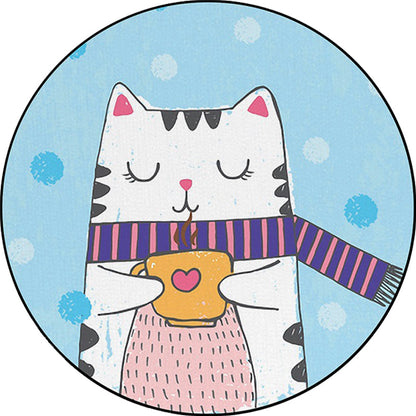 White and Blue Child's Room Rug Kids Animal Cat Dots Pattern Area Rug Polyester Pet Friendly Carpet Clearhalo 'Area Rug' 'Rug' 1648474