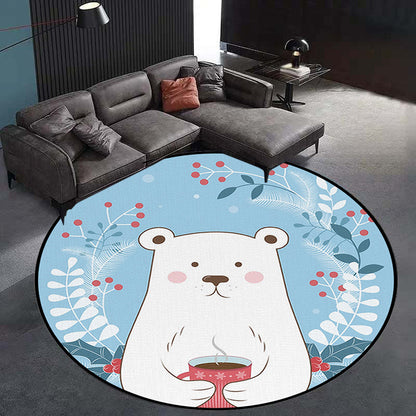 Kids Bedroom Rug in Blue Animal Bear Leaf Drink Print Rug Polyester Anti-Slip Backing Area Rug - Blue - Clearhalo - 'Area Rug' - 'Rug' - 1648503