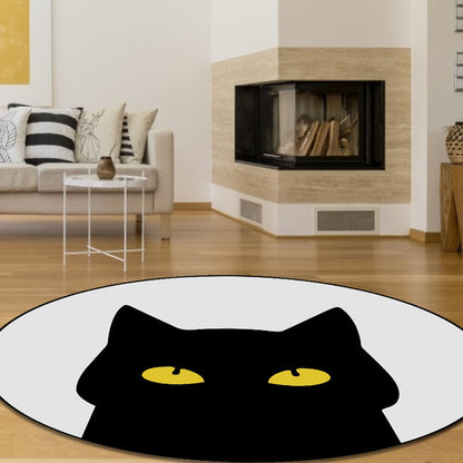 Grey Child's Room Rug Kids Animal Cat Funny Expression Pattern Area Rug Polyester Stain-Resistant Carpet