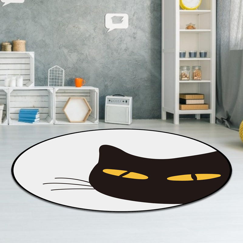 Grey Child's Room Rug Kids Animal Cat Funny Expression Pattern Area Rug Polyester Stain-Resistant Carpet