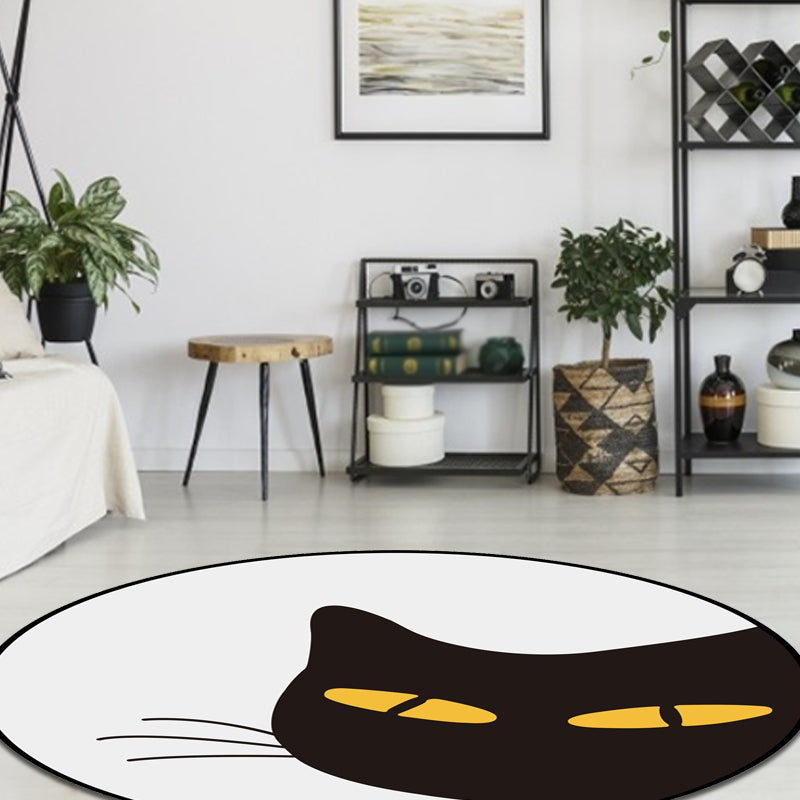 Grey Child's Room Rug Kids Animal Cat Funny Expression Pattern Area Rug Polyester Stain-Resistant Carpet