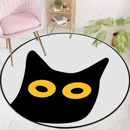 Grey Child's Room Rug Kids Animal Cat Funny Expression Pattern Area Rug Polyester Stain-Resistant Carpet