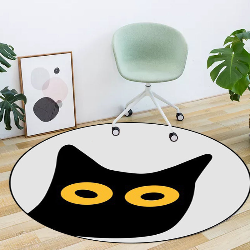 Grey Child's Room Rug Kids Animal Cat Funny Expression Pattern Area Rug Polyester Stain-Resistant Carpet