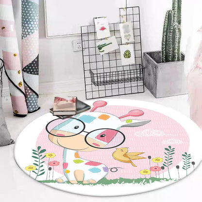 Blue and Pink Child's Room Rug Kids Animal Horse Rabbit Pattern Area Rug Polyester Non-Slip Backing Carpet - Pink - Clearhalo - 'Area Rug' - 'Rug' - 1648526