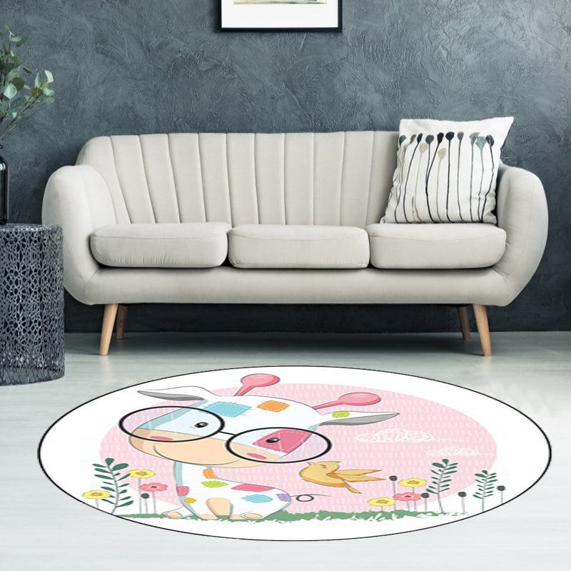 Blue and Pink Child's Room Rug Kids Animal Horse Rabbit Pattern Area Rug Polyester Non-Slip Backing Carpet - Clearhalo - 'Area Rug' - 'Rug' - 1648527