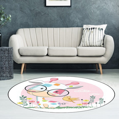 Blue and Pink Child's Room Rug Kids Animal Horse Rabbit Pattern Area Rug Polyester Non-Slip Backing Carpet - Clearhalo - 'Area Rug' - 'Rug' - 1648527