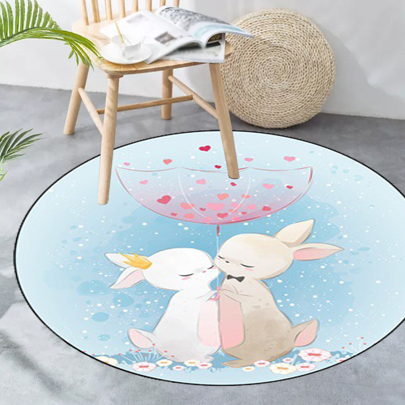 Blue and Pink Child's Room Rug Kids Animal Horse Rabbit Pattern Area Rug Polyester Non-Slip Backing Carpet - Blue - Clearhalo - 'Area Rug' - 'Rug' - 1648535