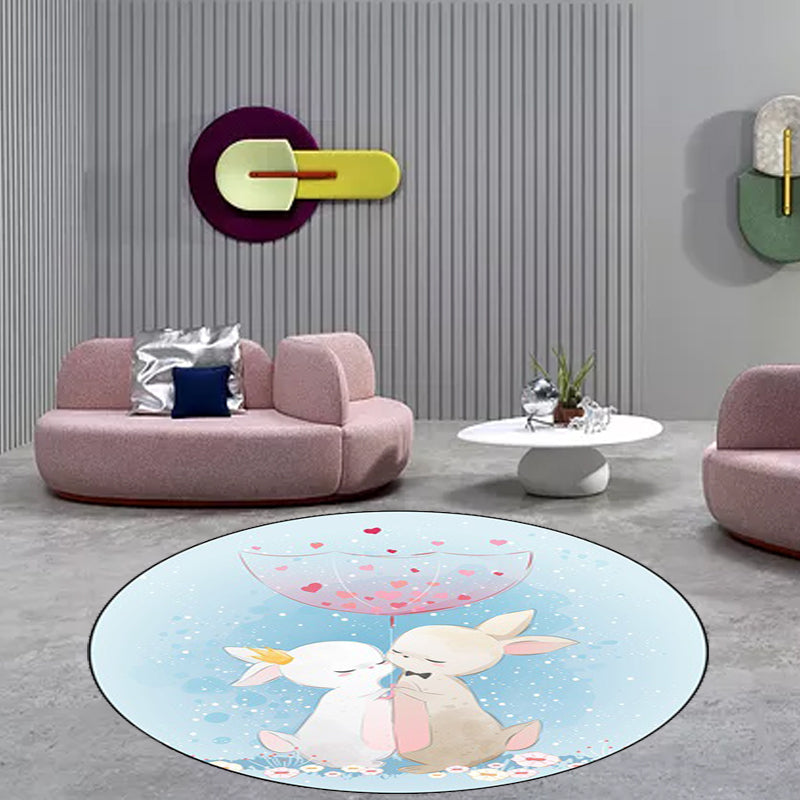 Blue and Pink Child's Room Rug Kids Animal Horse Rabbit Pattern Area Rug Polyester Non-Slip Backing Carpet - Clearhalo - 'Area Rug' - 'Rug' - 1648536