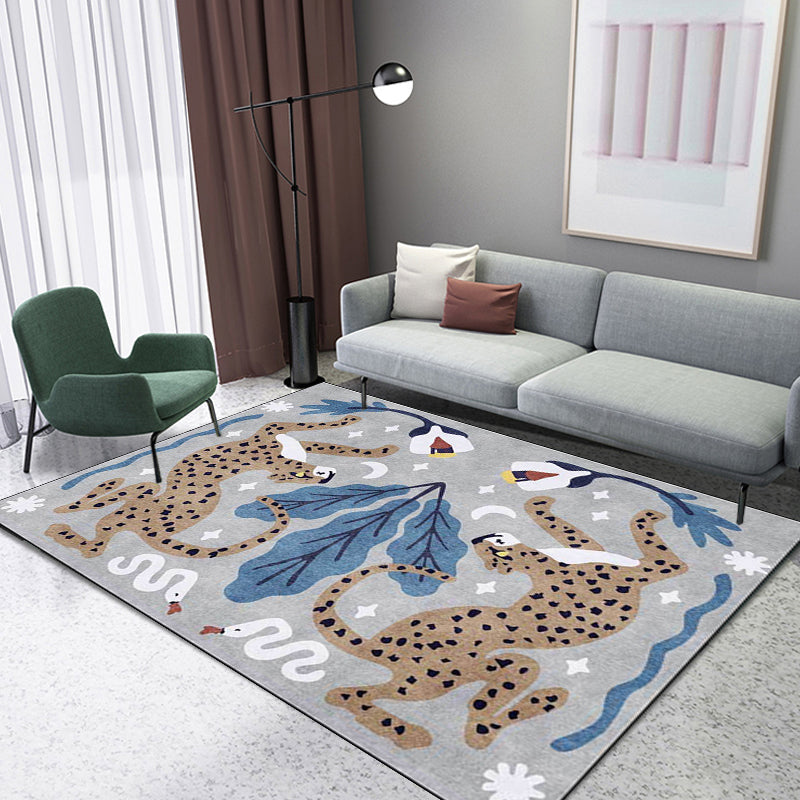 Unique Kids Rug in Black and White Animal Leopard Snake Leaf Pattern Rug Polyester Stain-Resistant Carpet for Nursery Clearhalo 'Area Rug' 'Rug' 1648557