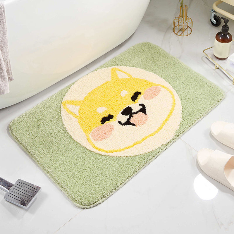 Green Child's Room Rug Kids Animal Dog Circle Pattern Area Rug Polyester Anti-Slip Backing Carpet