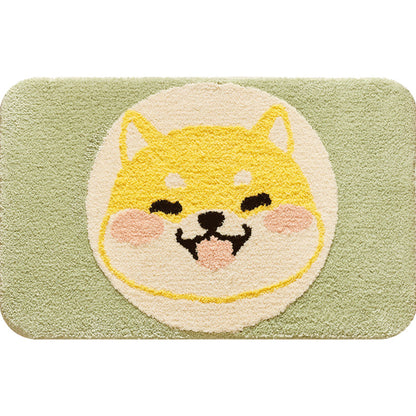 Green Child's Room Rug Kids Animal Dog Circle Pattern Area Rug Polyester Anti-Slip Backing Carpet