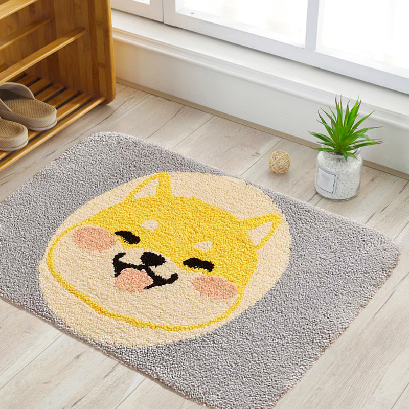 Green Child's Room Rug Kids Animal Dog Circle Pattern Area Rug Polyester Anti-Slip Backing Carpet