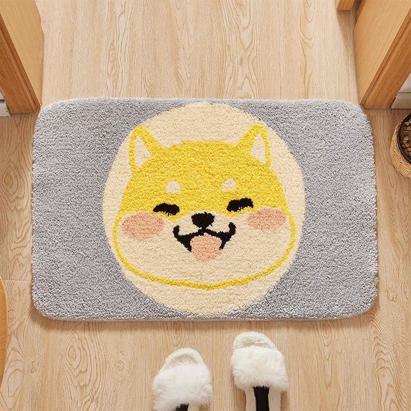 Green Child's Room Rug Kids Animal Dog Circle Pattern Area Rug Polyester Anti-Slip Backing Carpet