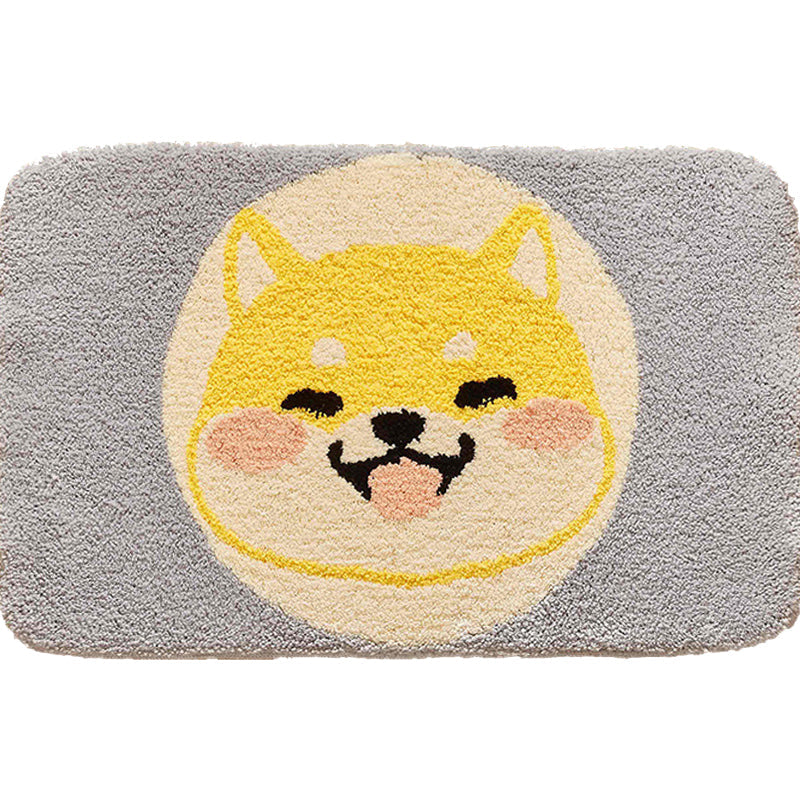 Green Child's Room Rug Kids Animal Dog Circle Pattern Area Rug Polyester Anti-Slip Backing Carpet