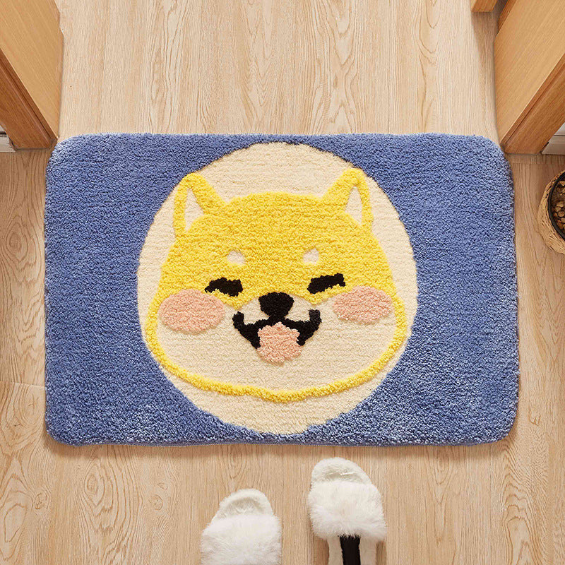 Green Child's Room Rug Kids Animal Dog Circle Pattern Area Rug Polyester Anti-Slip Backing Carpet