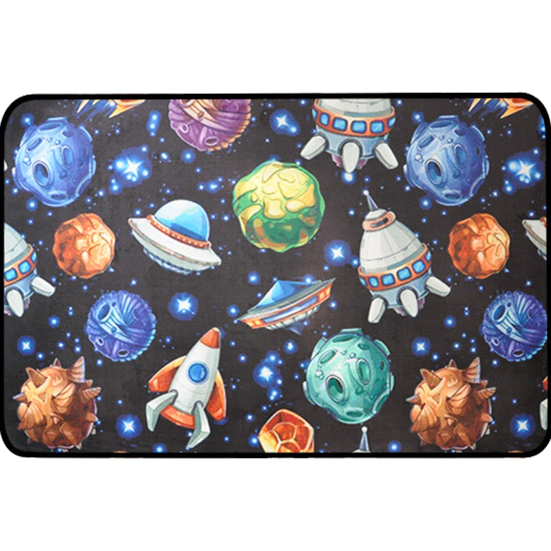 Kids Child's Room Rug in Blue and Black Outer Space Spaceship Planet Print Rug Polyester Machine Washable Area Rug - Clearhalo - 'Area Rug' - 'Rug' - 1648570