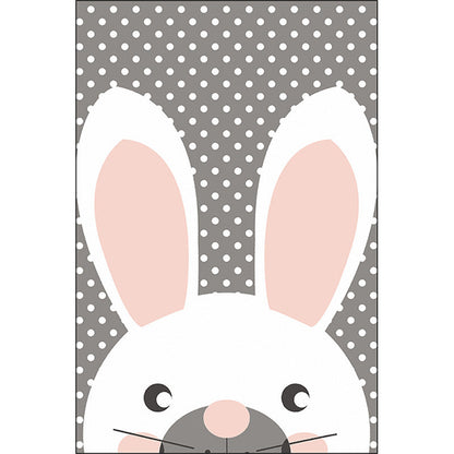 Grey Child's Room Rug Kids Animal Rabbit Dots Pattern Area Rug Polyester Anti-Slip Backing Carpet