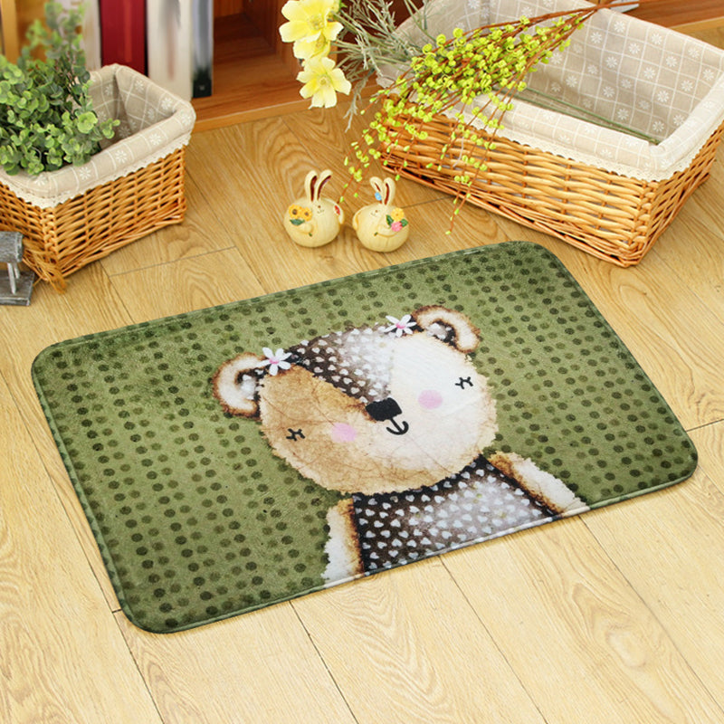 Cute Kids Rug in Orange and Green Animal Bear Mouse Pattern Rug Polyester Anti-Slip Carpet for Children's Room