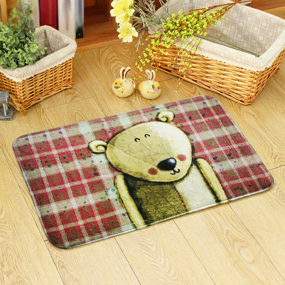 Cute Kids Rug in Orange and Green Animal Bear Mouse Pattern Rug Polyester Anti-Slip Carpet for Children's Room