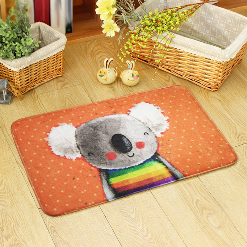 Cute Kids Rug in Orange and Green Animal Bear Mouse Pattern Rug Polyester Anti-Slip Carpet for Children's Room