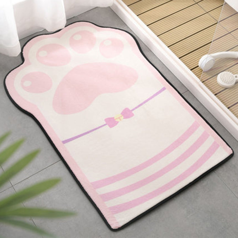 Kids Child's Room Irregular Rug in Pink and Purple Animal Paw Bow Tie Print Rug Polyester Non-Slip Backing Area Rug - Pink - Clearhalo - 'Area Rug' - 'Rug' - 1648615