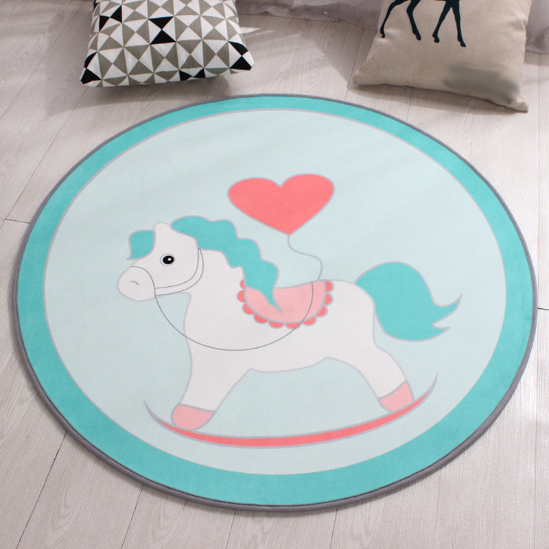 Stylish Kids Rug in Yellow and Green Animal Horse Whale Panda Pattern Rug Polyester Non-Slip Backing Carpet for Nursery Lake Blue Clearhalo 'Area Rug' 'Rug' 1648621