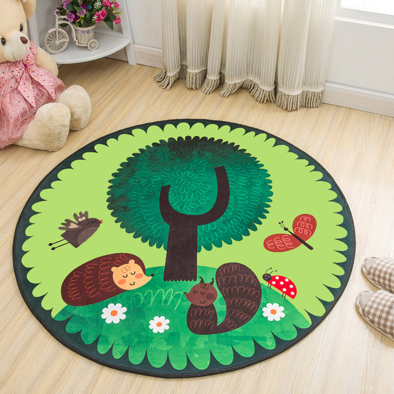 Stylish Kids Rug in Yellow and Green Animal Horse Whale Panda Pattern Rug Polyester Non-Slip Backing Carpet for Nursery Green Clearhalo 'Area Rug' 'Rug' 1648629