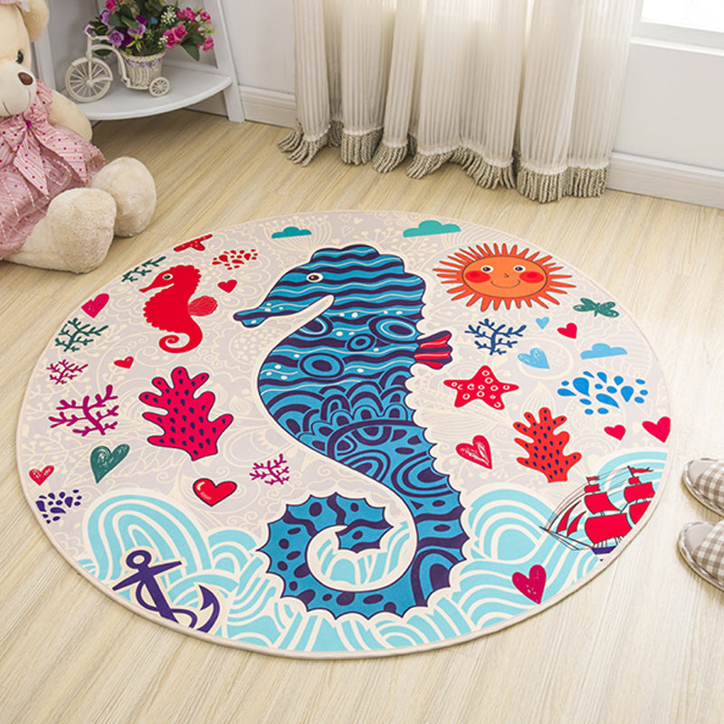 Stylish Kids Rug in Yellow and Green Animal Horse Whale Panda Pattern Rug Polyester Non-Slip Backing Carpet for Nursery Blue Clearhalo 'Area Rug' 'Rug' 1648630