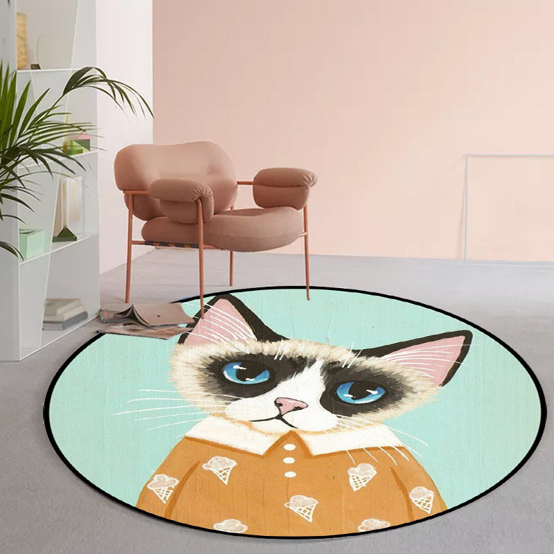 Casual Kids Rug in Pink and Blue Animal Cat Pattern Rug Polyester Stain-Resistant Non-Slip Carpet for Nursery - Clearhalo - 'Area Rug' - 'Rug' - 1648643