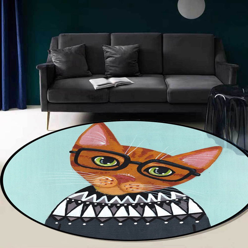 Casual Kids Rug in Pink and Blue Animal Cat Pattern Rug Polyester Stain-Resistant Non-Slip Carpet for Nursery - Clearhalo - 'Area Rug' - 'Rug' - 1648649