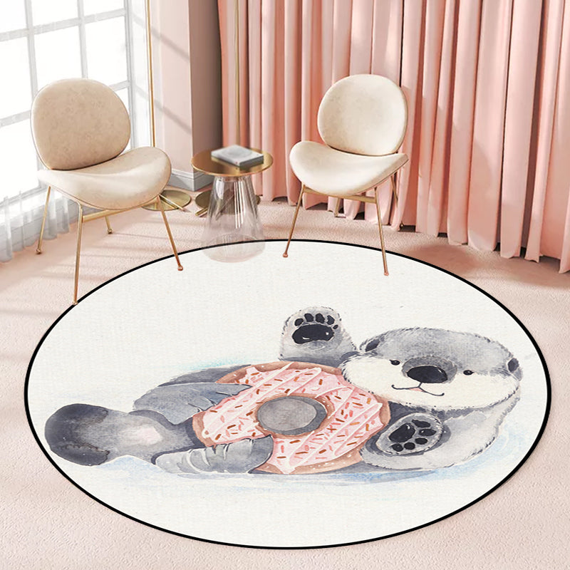 Kids Bedroom Rug in White Animal Fox Koala Alpaca Print Rug Polyester Pet Friendly Washable Area Rug - White - Design 1 - Clearhalo - 'Area Rug' - 'Rug' - 1648651