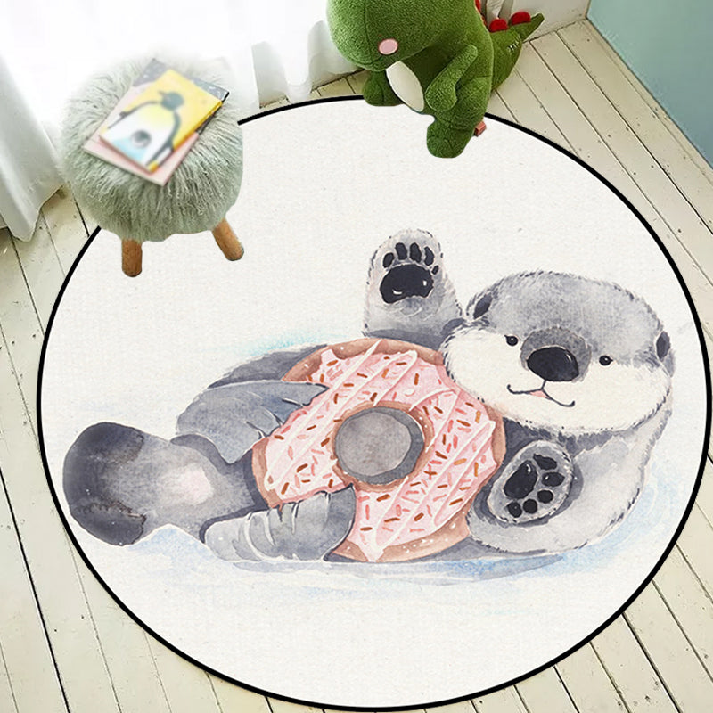 Kids Bedroom Rug in White Animal Fox Koala Alpaca Print Rug Polyester Pet Friendly Washable Area Rug - Clearhalo - 'Area Rug' - 'Rug' - 1648652