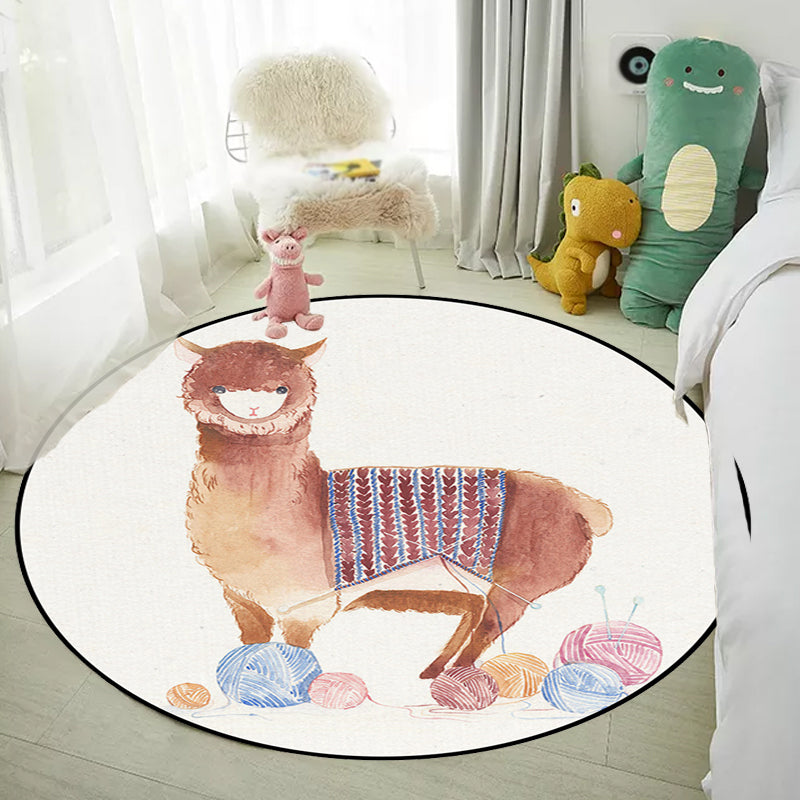 Kids Bedroom Rug in White Animal Fox Koala Alpaca Print Rug Polyester Pet Friendly Washable Area Rug - White - Design 2 - Clearhalo - 'Area Rug' - 'Rug' - 1648659