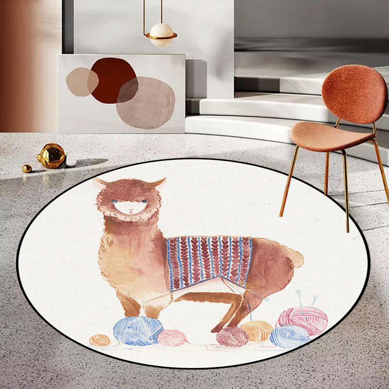 Kids Bedroom Rug in White Animal Fox Koala Alpaca Print Rug Polyester Pet Friendly Washable Area Rug - Clearhalo - 'Area Rug' - 'Rug' - 1648660