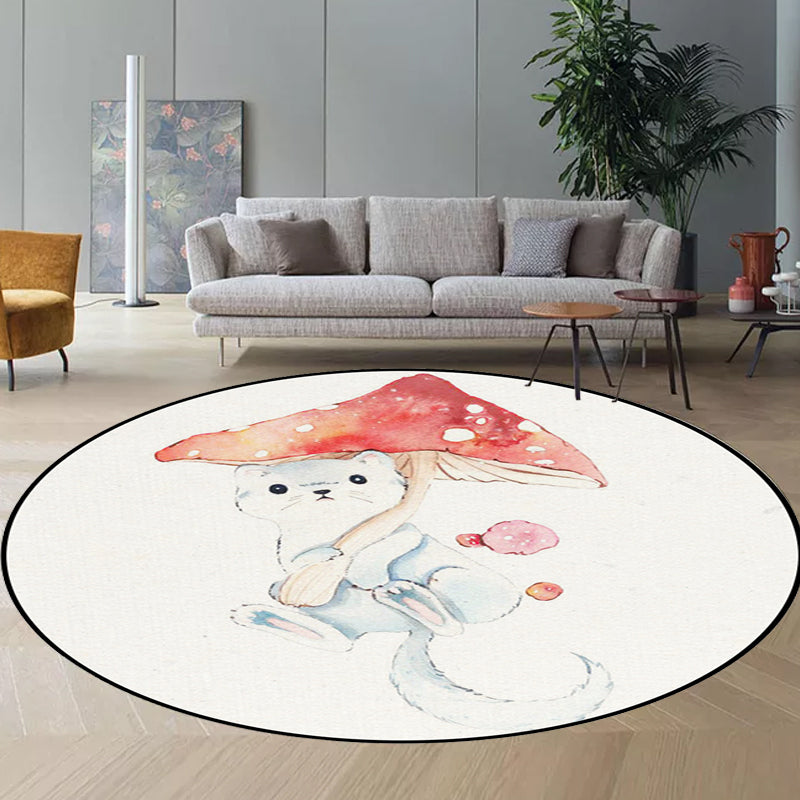 Kids Bedroom Rug in White Animal Fox Koala Alpaca Print Rug Polyester Pet Friendly Washable Area Rug - White - Design 3 - Clearhalo - 'Area Rug' - 'Rug' - 1648662